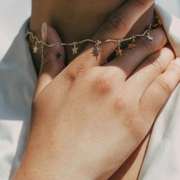 NEW! Dainty “Celeste” 18K Gold Star Tassel Choker - Picture 2 of 8